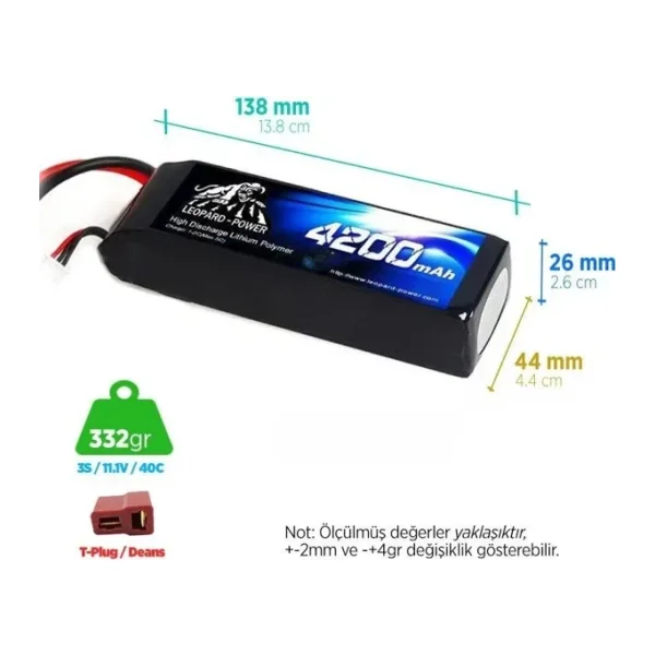 Leopard Power 4200 Mah 11.1v 3s 40c Lityum Polimer Lipo Batarya Pil T Plug