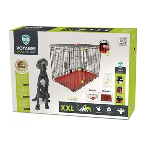 M-Pets Voyager 2 Kapılı Tekerlekli XXL Kırmızı 122x76x84 cm Köpek Kafesi