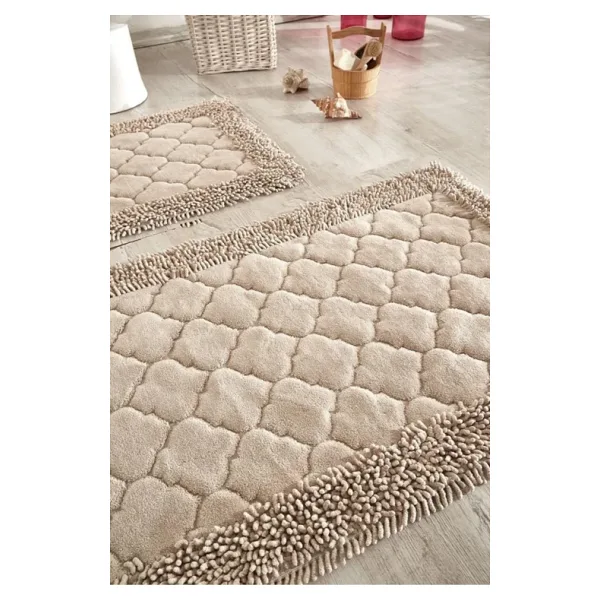 Madame Clean Home Cotton Special 2'li Pamuklu Klozet Takımı Vizon Banyo Paspas Seti Klozet Takımı