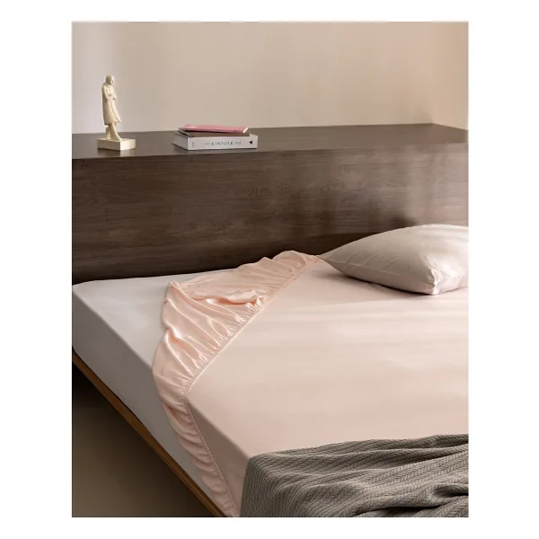 Madame Coco Ciel Tek Kişilik %100 Pamuk Lastikli Saten Çarşaf - Açık Pudra - 100x200cm
