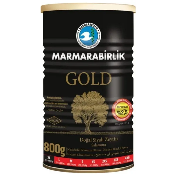 Marmarabirlik Gold Az Tuzlu XL (201-230) 800 gr Siyah Zeytin