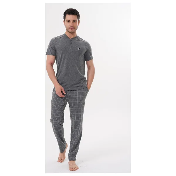 Mecit 2981 Füme Büyük Beden Kısa Kollu Erkek Pijama Takımı Füme