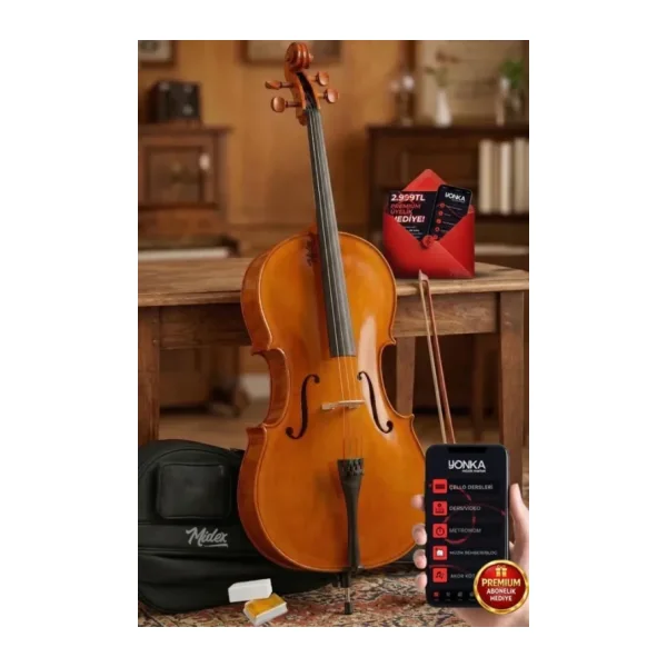 Midex GT-124M-PAK Profesyonel Üst Kalite Maun Çello Viyolonsel Full Set