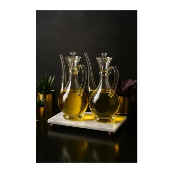 Morponi Mermer Stantlı Borosilikat Cam Glorry Yağlık 700 Ml+700 Ml Şeffaf