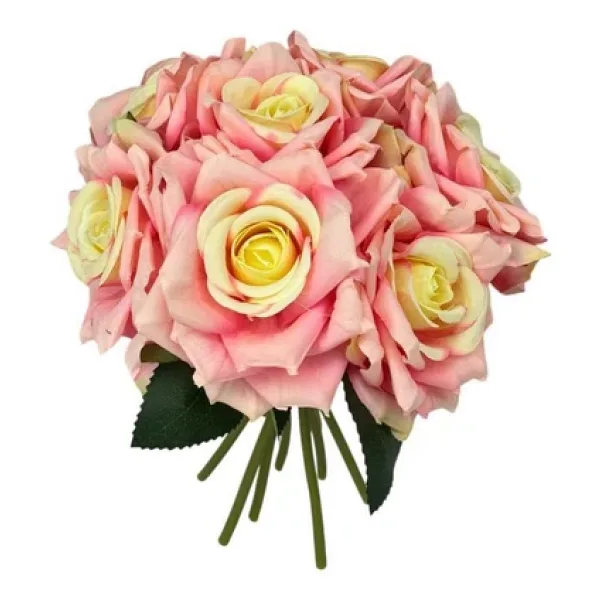 Nettenevime Yapay Çiçek Pembe Koyu Gül 10lu Demet Gelin Çiçeği Buketi Masa Üstü Vazo Çiçeği 25cm