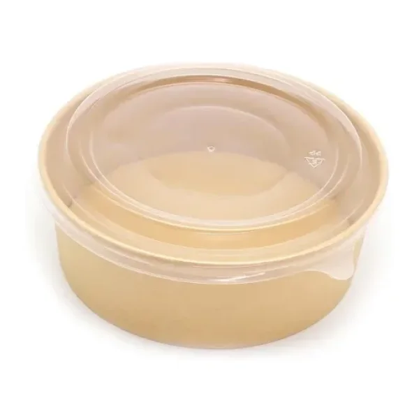 Omeyva Yuvarlak Şeffaf Kapaklı Kağıt Karton Kraft Salata Yemek Kabı Kase- 20 Oz - 590 Ml. - 10 Adet