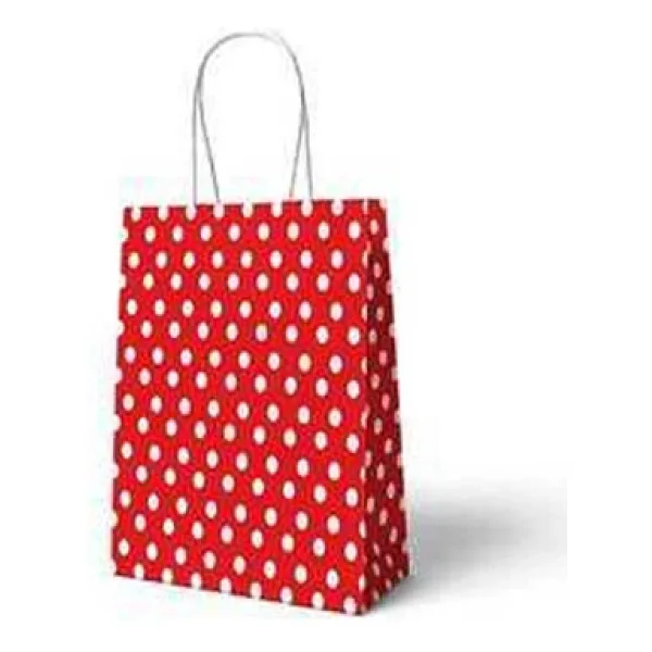 Parti Sürprizi Kırmızı Puanlı Büküm Saplı 6 Adet Hediye Çantası 22 x 24 cm