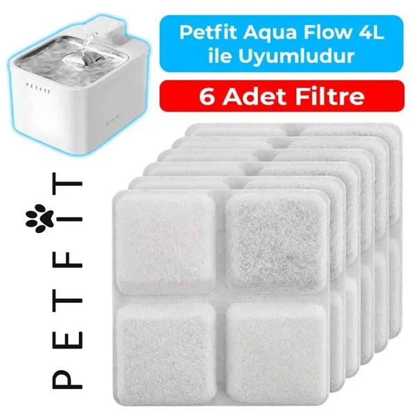 Petfit Aqua Flow 4L Akıllı Otomatik Kedi Köpek Su Pınarı Su Çeşmesi Su Şelalesi İçin Filtre (6 Adet)