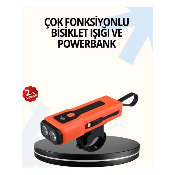 Powerbank Özellikli Bisiklet Işığı Dijital Göstergeli LED