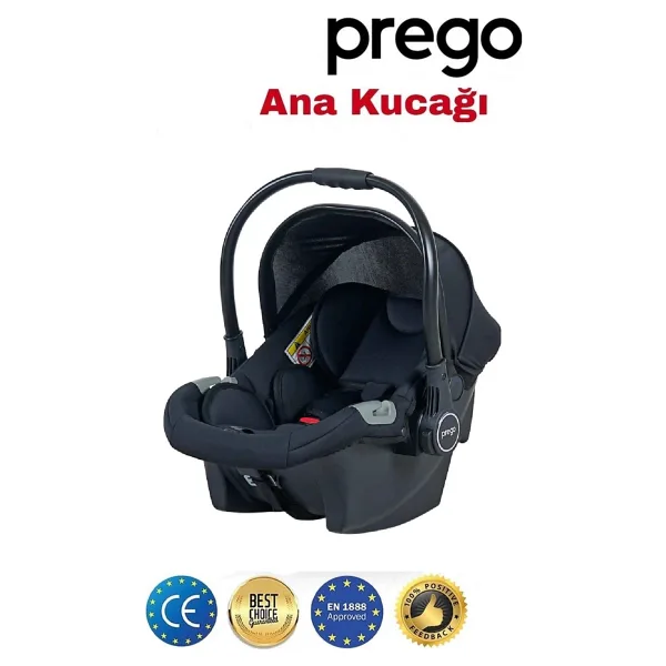 Prego Ana Kucağı Puseti Taşıma Oto Koltuğu 0-10 kg Kumaş Malzeme ile 3 Noktalı Emniyet Kemeri - Siyah