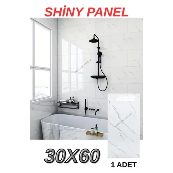Renkli Duvarlar Tezgah Arası Kendinden Yapışkanlı Pvc Beyaz Kaplama Paneli 30X60 cm - 30x60 cm