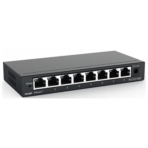 Reyee RG-ES108D 8 Portlu, 10/100 Fast Ethernet, Tak Çalıştır Switch, Metal Kasa