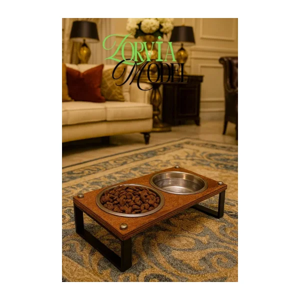 Reyo OK-AY Store Zorvia Paslanmaz Çelik Kedi Köpek Mama ve Su Kabı Standı, %10 Eğimli, Ergonomik, Yükseltilmiş Sağlıklı Beslenme, Siyah-Ceviz