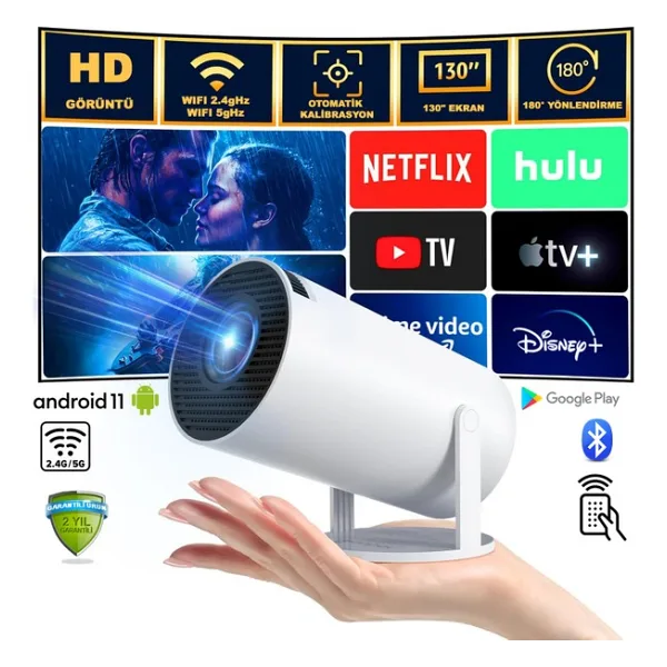 Robeve Mini Projeksiyon Taşınabilir Projeksiyon Cihazı Hd Projeksiyon Cihazı Android 11 Android Tv Projeksiyon Cihazı Ev Sinema Projeksiyon Akıllı Hoparlörlü Projeksiyon Wifi Bluetooth Taşınabilir - B