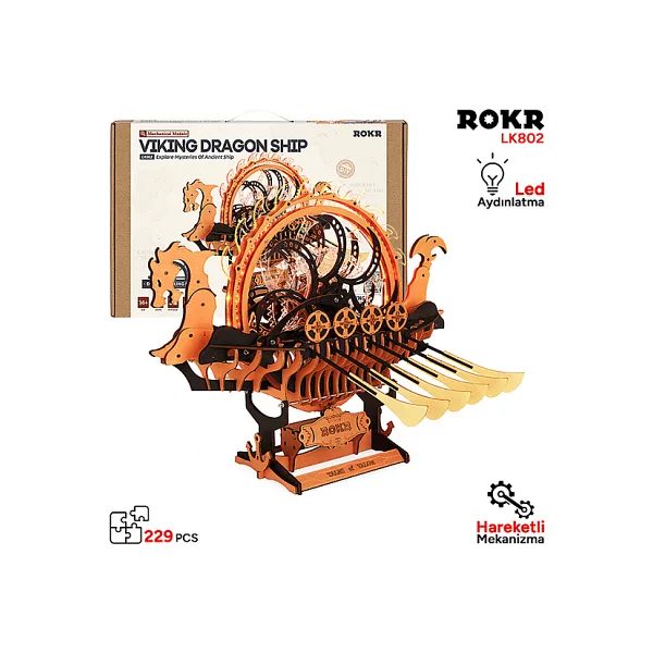 Rokr LK802 Viking Gemisi Hareketli Ahşap Maket
