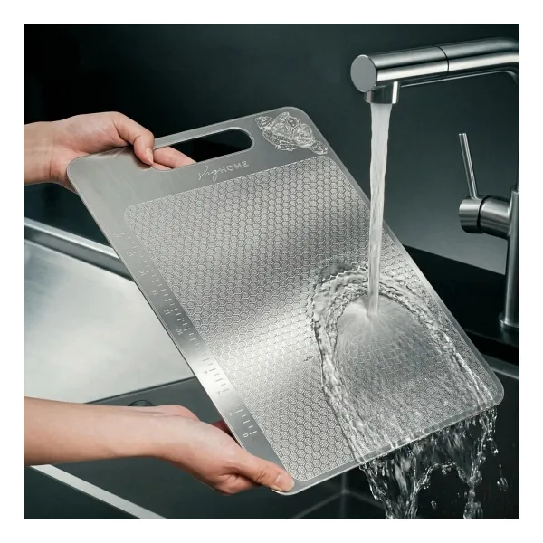 Shghome Paslanmaz Çelik Kesme Tahtası Özel Yüzey Işlemeli 1,5 mm Kalınlık, 23 x 34 cm Yıkanabilir, Gıda Temasına Uygun, Hijyenik - 1 Adet