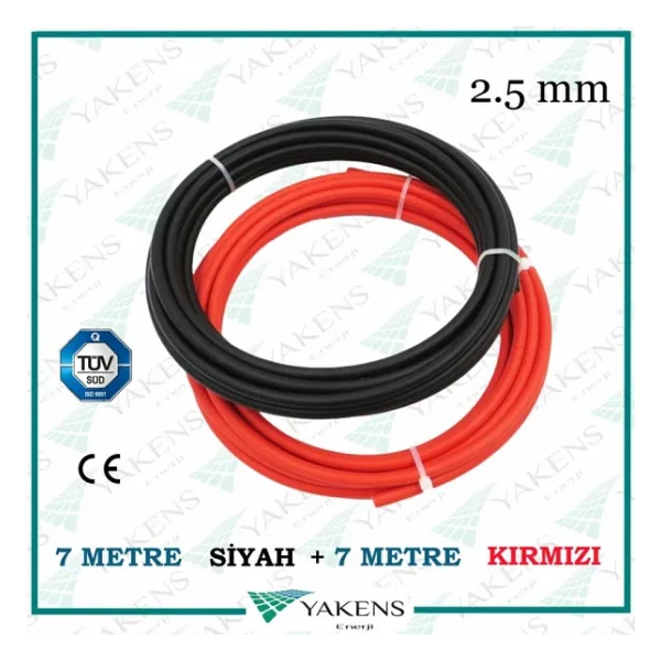 Solar Kablo (7M+7M) 2.5Mm Güneş Paneli Kablo Seti Siyah Kırmızı