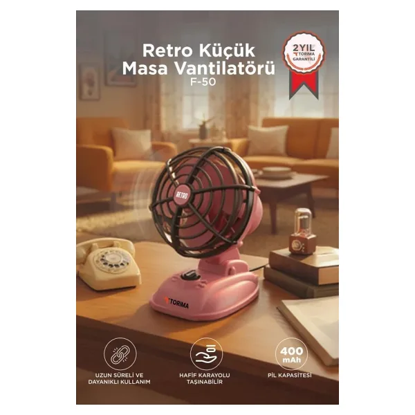 Torima F-50 Retro Şarjlı Masaüstü Vantilatör