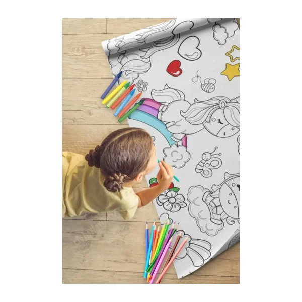 Unicorn Temalı Aktivite Boyama Kağıdı 2.5 Metre Rulo - Bebek Ve Çocuk Için Eğitici Aktivite Kağıdı
