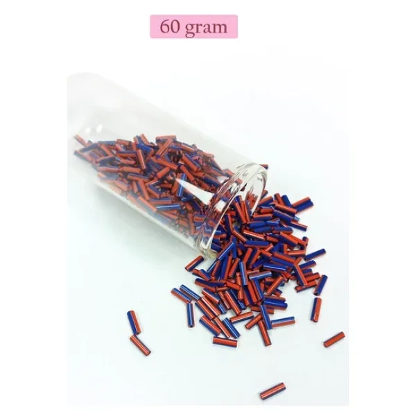 Uzun Boru Kesme Boncuk Çap 2mm Uzunluk 10 mm - 60 Gram - Turuncu Mavi - BNC277
