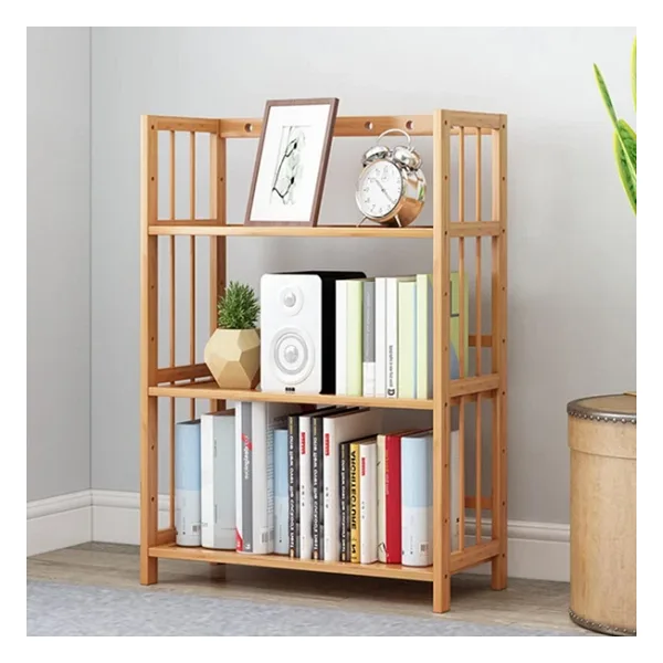 Valkyrie 3 Katlı Bambu Kitaplık 60x23x72 cm Doğal Ahşap Görünümlü Çok Amaçlı Dekoratif Raf