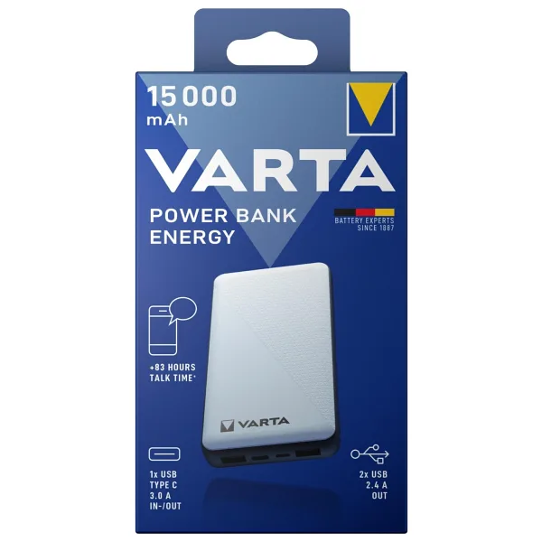 Varta 15.000mAh Led Göstergeli Powerbank 2xUSB Type-C Micro-USB Şarj Girişli