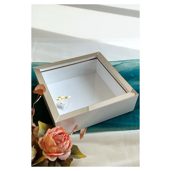 Verda Çerçeve 25x25 Cm Ledli Beyaz-gümüş Isimsiz Derin Gül Çerçevesi! Gül Kutusu! Hkmticaret