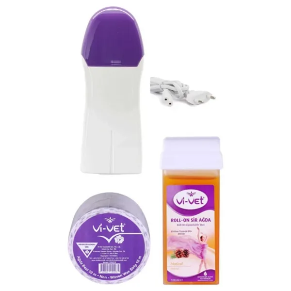 Vi-vet Normal Cilt Natürel Kartuş Ağda + 2 Yıl Garantili Ağda Makinesi+10 Metre Rulo Ağda Bez Set