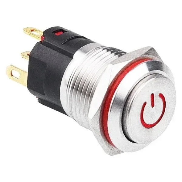 WD16A-G1Z-C 16mm Çıkık Anahtarlı Işıklı Power Metal Buton - Kırmızı