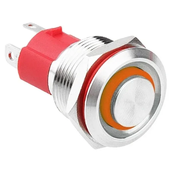 WD19D-G1-E 19mm Çıkık Yaylı Işıklı Metal Buton - Sarı