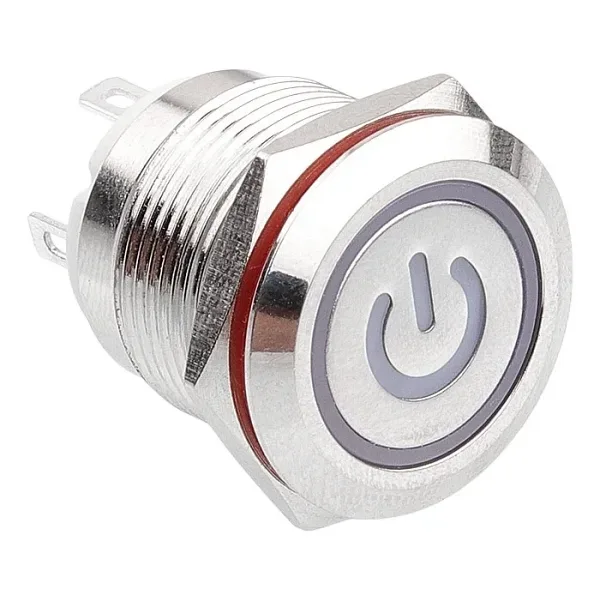 WD19H-P1-EC 19mm Düz Yaylı Işıklı Power Metal Buton - Beyaz