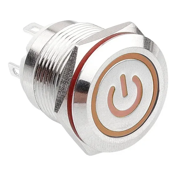 WD19H-P1-EC 19mm Düz Yaylı Işıklı Power Metal Buton - Sarı