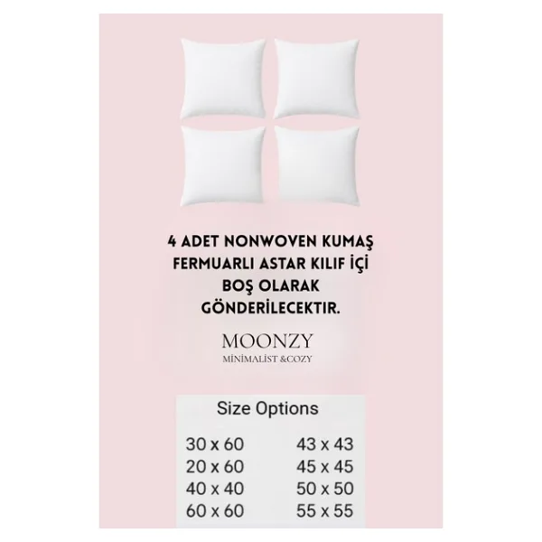 White Guard Fermuarlı Kırlent Iç Astarı , 4 Lü Pakette , 8 Farklı Ebat Seçeneği - Beyaz - 40 x 40