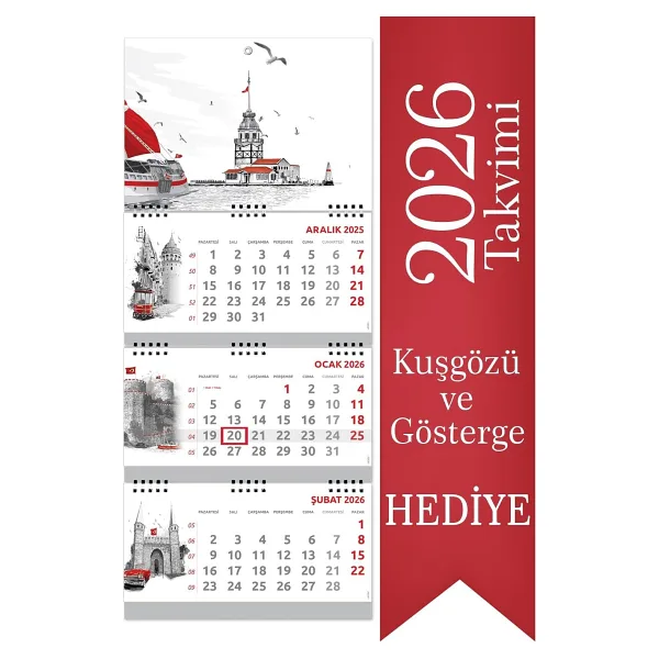 2026 Büyük Boy Gemici Takvimi Denizci Duvar Takvimi İstanbul 33x77,5 Cm