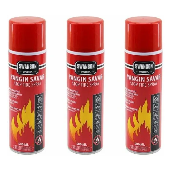3 Adet Yangın Söndürücü - Yangın Savar Sprey 500ml + 500 Ml + 500 Ml Ev - Ofis - Oto Araç Ateş Bo