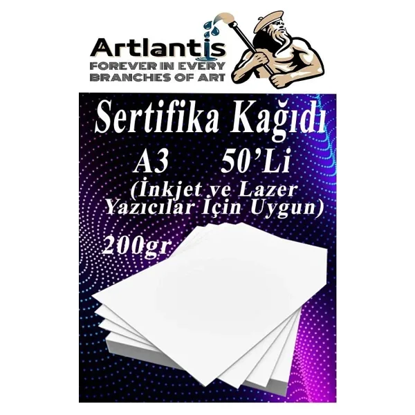A3 Sertifika Kağıdı Kalın 50 Adet Gramajlı Fotokopi Kağıdı 200 gr Tüm Yazıcılara Uyumlu 29.7x42 cm Kalın Baskı Kağıdı