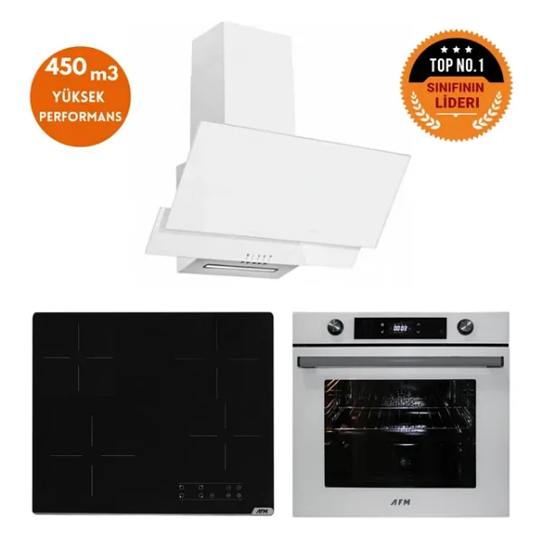 Afm Tech Hira Elektrikli Vitroseramik Turbo Beyaz Dijital Ankastre Set ( Fm3301 + V6-04 + Fm7701)