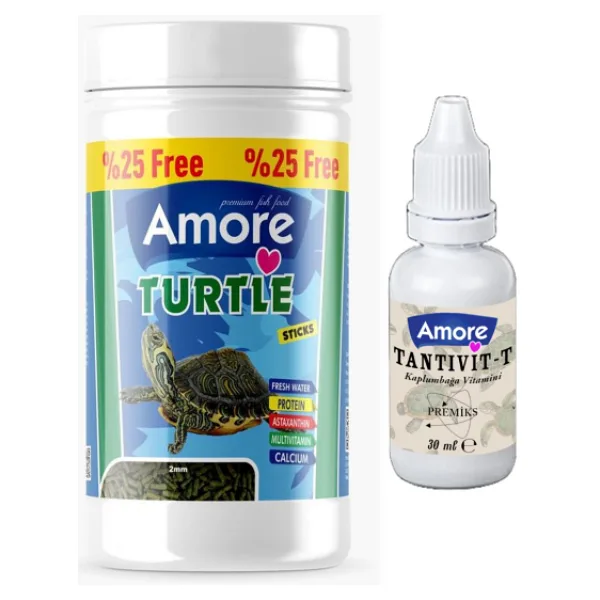 AMORE Turtle Green Calcium Sticks 125 Ml 50 Gr Su Kaplumbağası Yemi Vitamin Seti