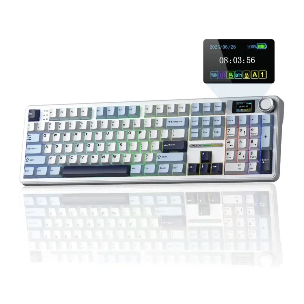 Aula F108 Pro Ekranlı Mekanik Klavye Reaper Switch RGB Hot Swap 8000mAh Makrolu Oyuncu Klavyesi Mavi