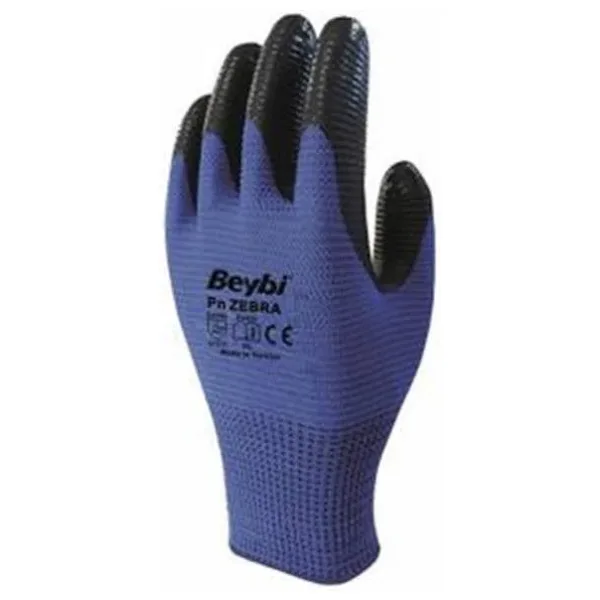 Beybi PnZebra Yarı Nitril Kaplı Örgü Polyester 12 Çift İş Eldiveni