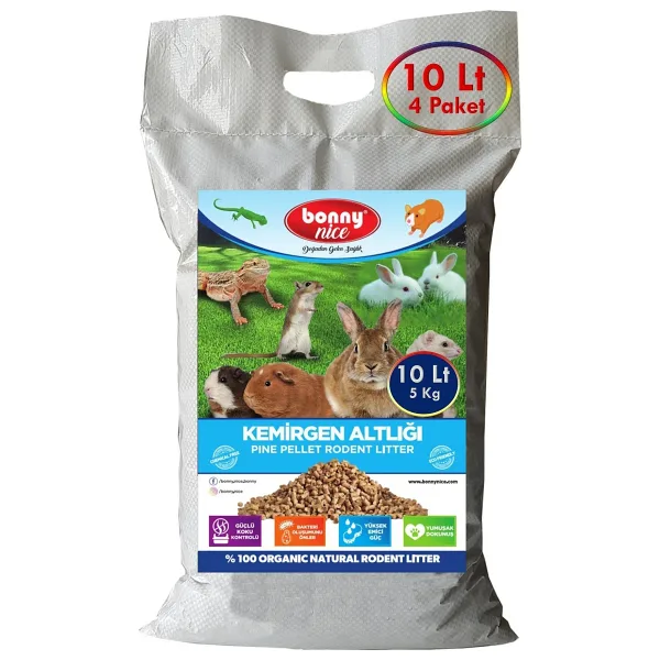 Bonny Nice Doğal Çam Pelet Tavşan Kafes Altlığı 5 Kg 10 Lt (4 Adet)