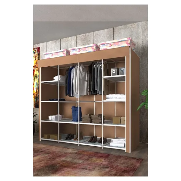 CimriKese Geniş Hacimli Çift Askılı Bej Bez Dolap