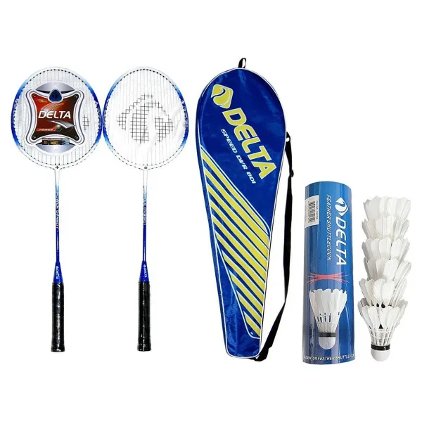 Delta 2 Adet Deluxe Tek Parça Badminton Raketi + Çanta + 6 Adet Kaz Tüyü Deluxe Badminton Topu Seti