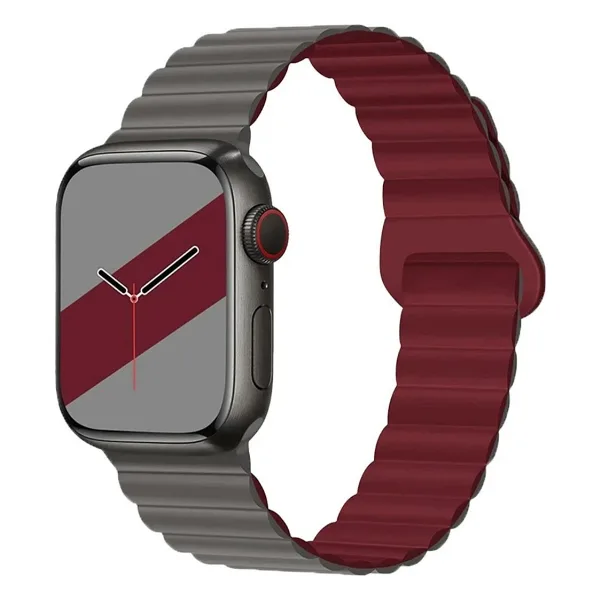 E2m Apple Watch 42-44-45-49mm Krd-06 Deri Bükme Çift Renkli Bordo Kordon