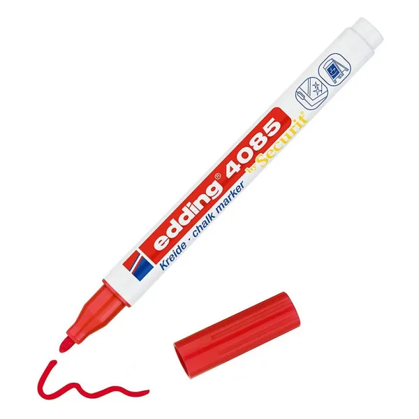 Edding 4085 Kara Tahta ve Cam için 1-2 mm Yuvarlak Uçlu Likit Tebeşir Kalemi Kırmızı