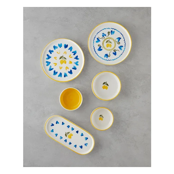 English Home Limonchello Seramik Kahvaltı Takımı 14 Parça 6 Kişilik Desenli Sarı - Mavi Renkli Set