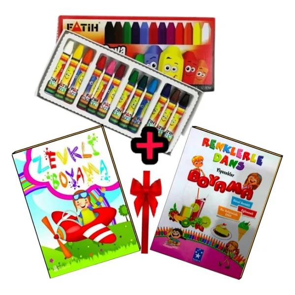Fatih 12 Renk Pastel Boya+2 Adet Boyama kitabı - Renkli (Sıcak)