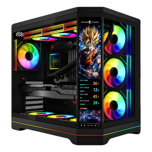 Gametech Vision V2 7x Argb Fanlı LCD Ekranlı Oyuncu Bilgisayar Kasası (Siyah )