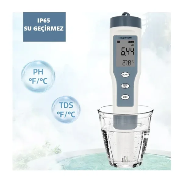 Hubstein Tds 3 In 1 Ph Sıcaklık Tds Ölçer Led'li Sıcaklık Göstergeli Su Test Cihazı 3ın1 Tds Ph Sıcaklık Ölçer