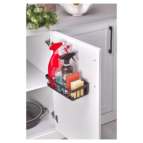 İndecor Houseware 1 Adet Oslo Banyo Düzenleyici Deterjanlık Sabunluk 1'li Yapışkanlı Eviye Altı Düzenleyici Organizer - Siyah